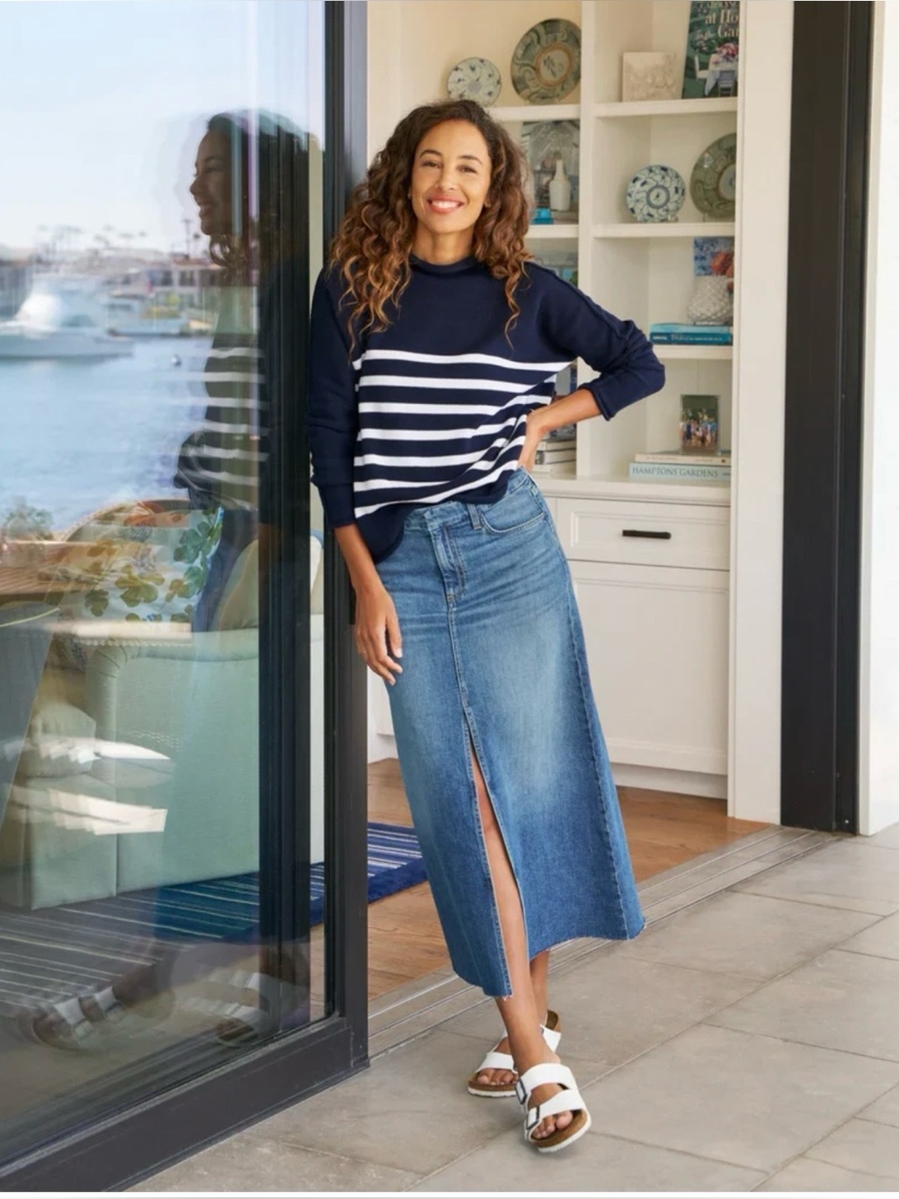 Frank & Eileen Blue Denim Midi Skirt Raw Hem Donnybrook Long Size 29 Medium Wash